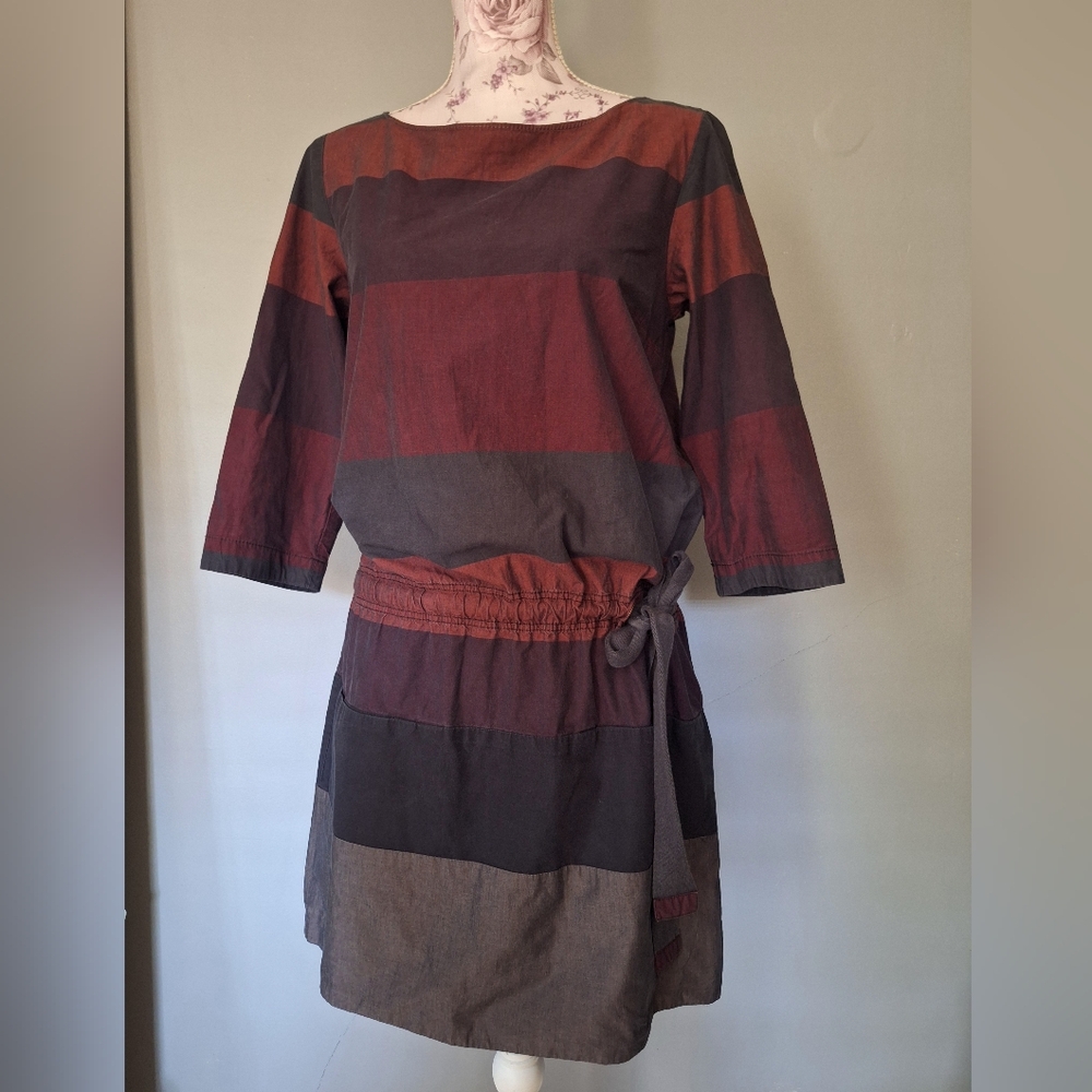 Hoss Intropia 3/4 sleeve casual horizontal colorblock stripe mini shift dress S
